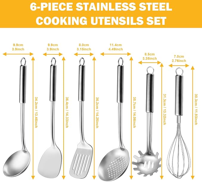 6-Piece Kitchen Cooking Utensils Set, Stainless Steel Kitchen Utensils - Image 2