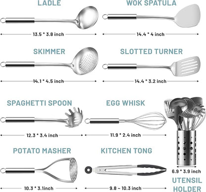 Pleafind Stainless Steel Cooking Utensils Set, Nonstick Kitchen Tools Set - Image 2