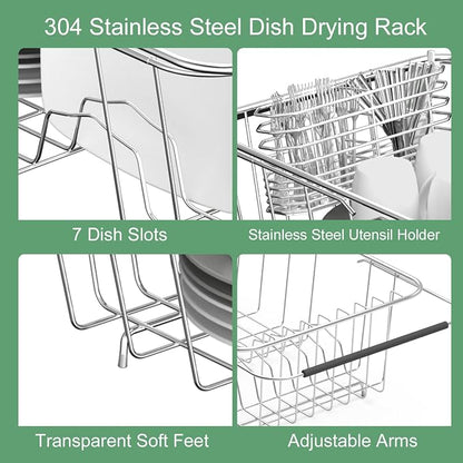 JAQ Over Sink Dish Drying Rack for Small Sink, Compact Expandable 14.25"–22.44" - Image 3