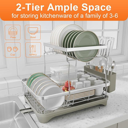 Dish Drying Rack, 2 -Tier 304 Stainless Steel Adjustable Spout Auto-Draining - Image 5