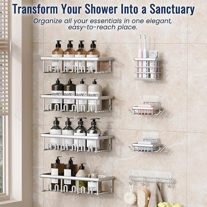 8 Pack Adhesive Rustproof Shower Shelves - Image 3