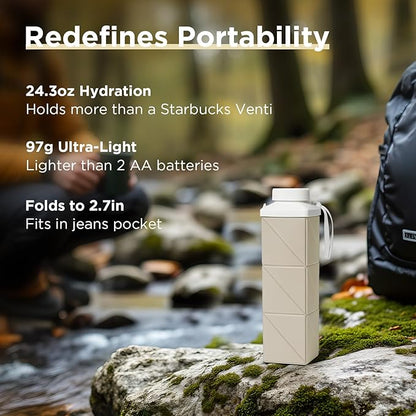 POMKAKA Collapsible Water Bottles 24.3oz(720ml), 2nd Generation Leakproof BPA-Free Travel Water Bottle,Lightweight Reusable Water bottle for Cycling Gym Camping Sports,Champagne White