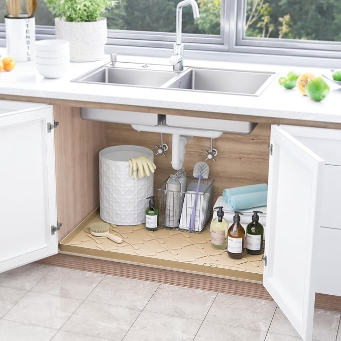 SIKADEER Under Sink Mat Waterproof 34" x 19", Silicone Mat Kitchen Drawer Shelf - Image 2