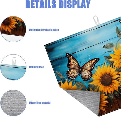 Sunflower Butterfly On Wooden Board Dish Drying Mat - Image 3