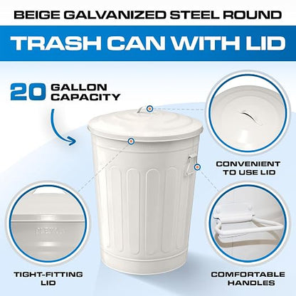 Plexon Round Trash Can 13 Gallon, Vintage Metal Outdoor Trash Can - Image 7