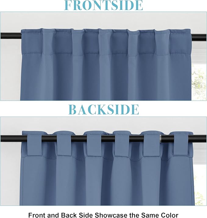 RYB HOME Room Darkening Curtains for Bedroom, Thermal Insulated Back Tab Window Treatment Blackout Privacy Shades for Stuido Living Room Kitchen, Stone Blue, W42 x L72 inch, 2 Panels