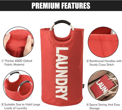 DOKEHOM 125L X-Large Collapsible Washing Laundry Basket Bag (7 Colors) for Bedroom, Fabric (Red, XL)
