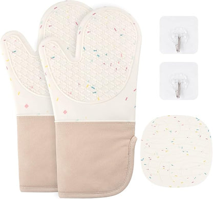 AUAUY Silicone Oven Mitts and Pot Holders 5PCS Set, 446℉ Heat Resistant Cooking by AUAUY