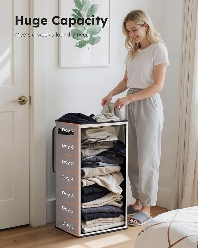 SOLEDI Laundry Hamper with Lid 100L Large & Tall Collapsible Laundry Basket, Clothes Hamper with Bag Removable Easy to Carry, Dirty Hampers for Bedroom, Bathroom, Dorm, College,Light taupe