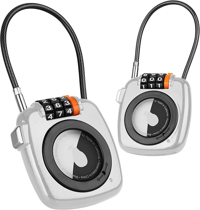 Compatible with Apple AirTag Secure Lock with Wire Cable, 3-Digit Combination Luggage Locks, Alloy Body Ultra Durable Anti-Lost Protective Case for Luggage, Bags, Suitcase, and Backpacks (WHITE)