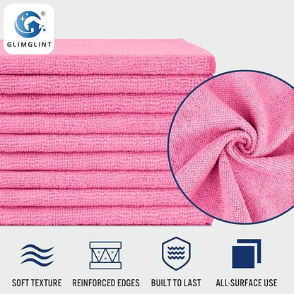 GLIMGLINT Pink Microfiber Cleaning Cloth, 12 Pack Cleaning Towels - Image 3