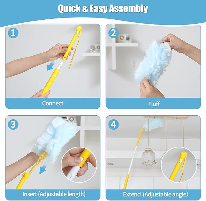 40 Count 360° Heavy Duty Duster Refills Compatible with Swiffer,Large Size-Extra Thick Disposable Electrostatic Duster Refill with 1 Retractable Handle(35-inch Length Fully expanded)