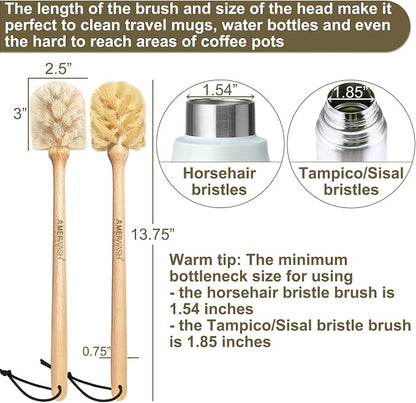 Bottle Brushes with Natural Bristles, 13-3/4 Inch Long Wood Handle Bottle Brush - Image 3