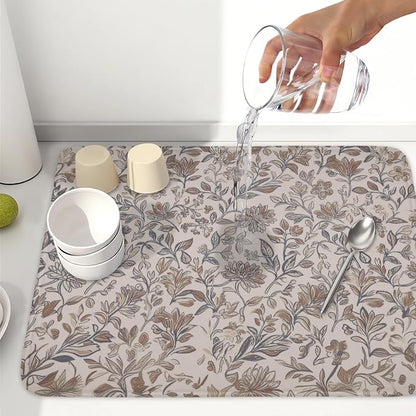 Vintage Floral Dish Drying Mat for Kitchen Counter Brown Antique Flower - Image 6