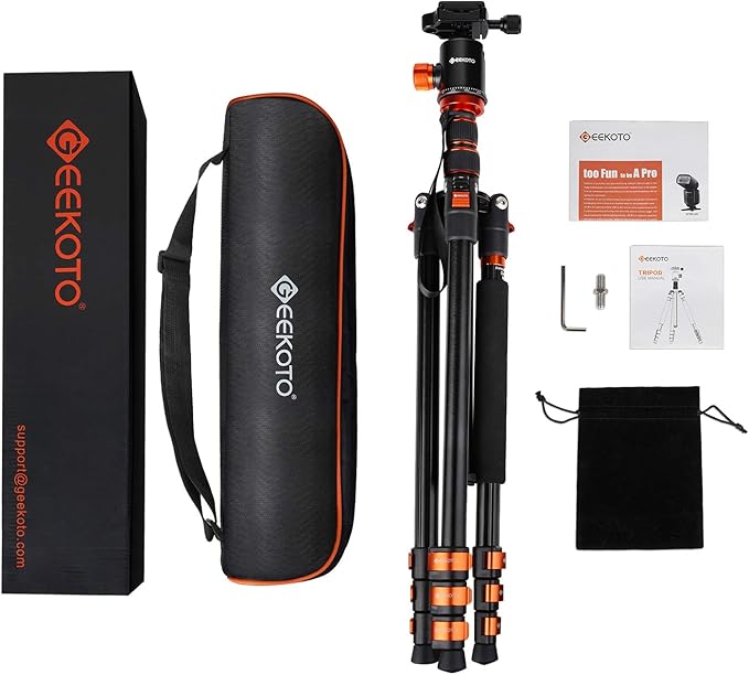 GEEKOTO Compact Aluminum Camera Tripod with 360° Ball Head, 77-Inch Professional Stand with 1/4" Quick Release Plate for DSLR, Video Conferencing, Travel and Work