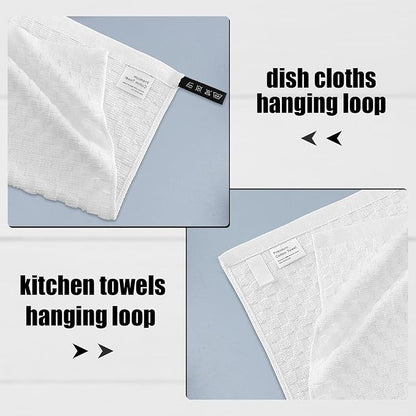 Fintale 100% Cotton Kitchen Towels and Dishcloths Set, 12 x 12 & 15 x 25 Inches - Image 3