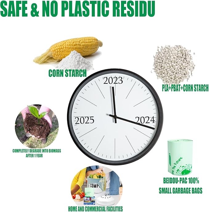 1.6 Gallon Compostable Trash Bags with Handle, 125 Count Small Compost Bags, Biodegradable Kitchen Garbage Bags, Food Scrap Waste Bags for Countertop Bin, ASTM D6400, US BPI Certified