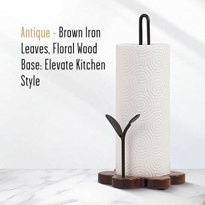 Wooden Paper Towel Holder Countertop, Floral Base - Image 2