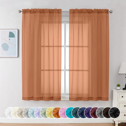 Chyhomenyc Orange Sheer Curtains 63 Inch Length 2 Panels, Light Filtering Airy by Chyhomenyc