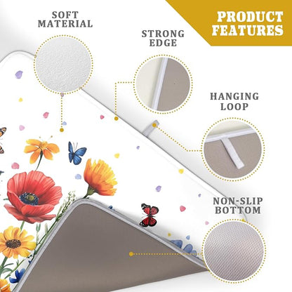 Watercolor Flower Dish Drying Mat 18x24 Inch Floral Butterfly Dish Drainer - Image 4