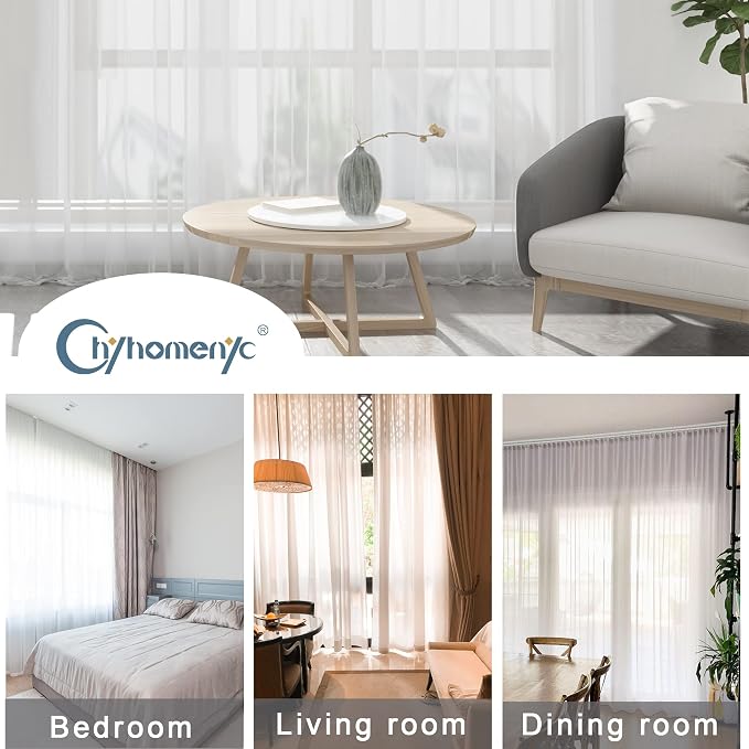 Chyhomenyc White Sheer Curtains 30 inch Length 2 Panels, Light Filtering Voile - Image 7