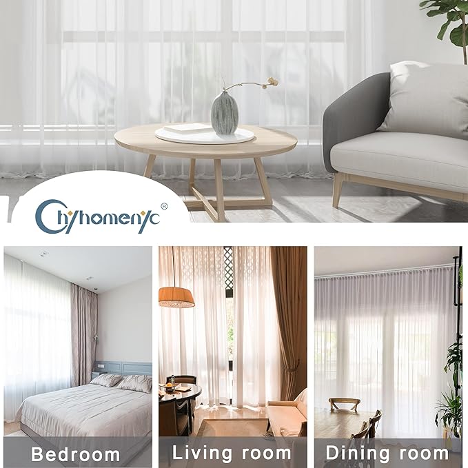 Chyhomenyc White Sheer Curtains 78 Inches Long 2 Panels Set for Living Room, Light Filtering Voile Lightweight Bedroom Curtains, Solid Window Treatment Drapes, Each 42W x 78L