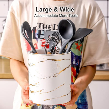 7" Marble Utensil Holder, Large Kitchen Utensil Holder Organizer - Image 4