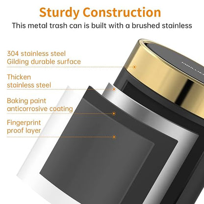 Mini Trash Can with Lid, Desktop Small Trash Can Recycling Bin Cute Metal - Image 3
