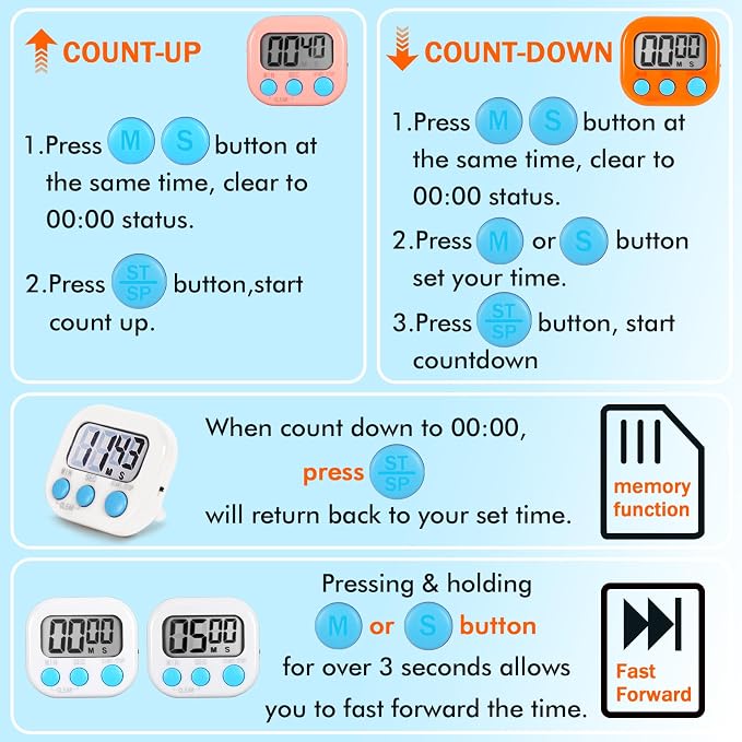 6 Pack Multi-Function Electronic Timer, Learning Management, Suitable - Image 3