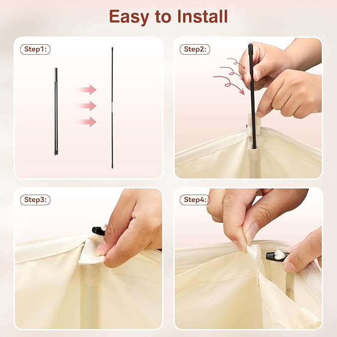 Voova 154L Double Laundry Hamper with Lid and 2 Removable Laundry Bags, Large Collapsible 2 Dividers Dirty Clothes Basket with Handles for Laundry Room, Bedroom, Bathroom, College Dorm, Beige