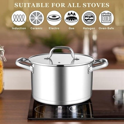 Leonyo 5 Quart Stock Pot with Lid, 18/10 3-ply Stainless Steel Stockpot - Image 4