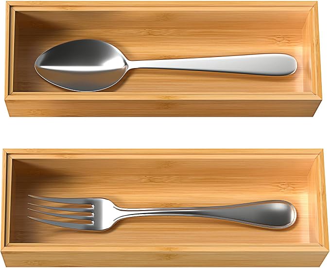 VeyFey Silverware Tray for Drawer, Stackable Kitchen Bamboo Drawer Organizer 9" - Image 7