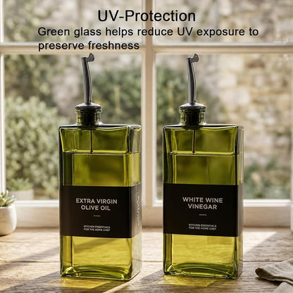Glass Olive Oil Dispenser Bottle Set of 2, Bamboo Tray + Stainless Steel Funnel - Image 5