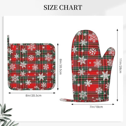 Christmas Plaid Snowflake Oven Mitts and Pot Holders Set - Image 3