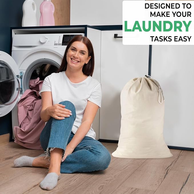 Large Cotton Laundry Bag, Heavy Duty Large Laundry Bags 24 x 36 inch Drawstring - Image 5