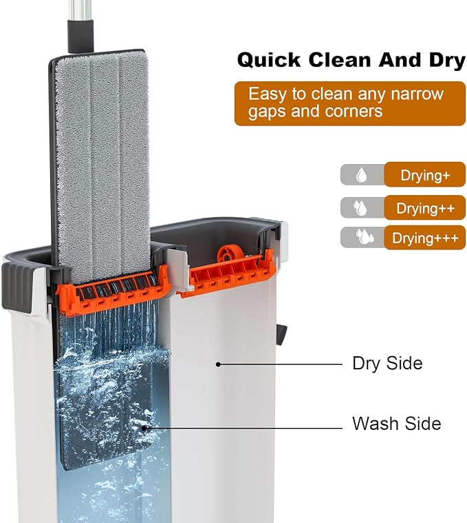 Mop and Bucket with Wringer Set, Hands Free Flat Floor Mop and Bucket, 4 - Image 2