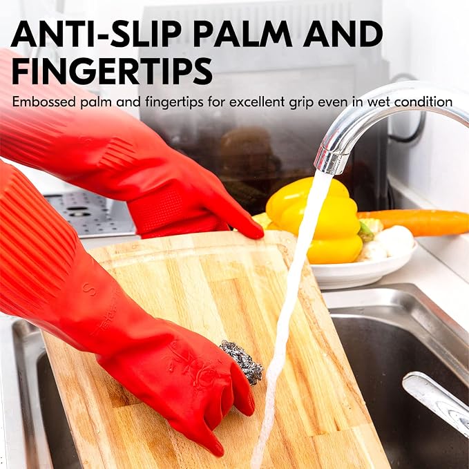 Vgo... 1-Pair Dishwashing Gloves, Reusable Household Gloves, Kitchen Gloves - Image 4