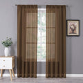 Tollpiz Sheer Curtains Bedroom Linen Textured Curtain Sheers Light Filtering Voile Rod Pocket Curtains for Living Room, 38 x 84 inches Long, Brown, Set of 2 Panels