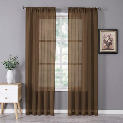 Tollpiz Sheer Curtain Linen Textured Bedroom Curtains Sheer Light Filtering Rod by Tollpiz