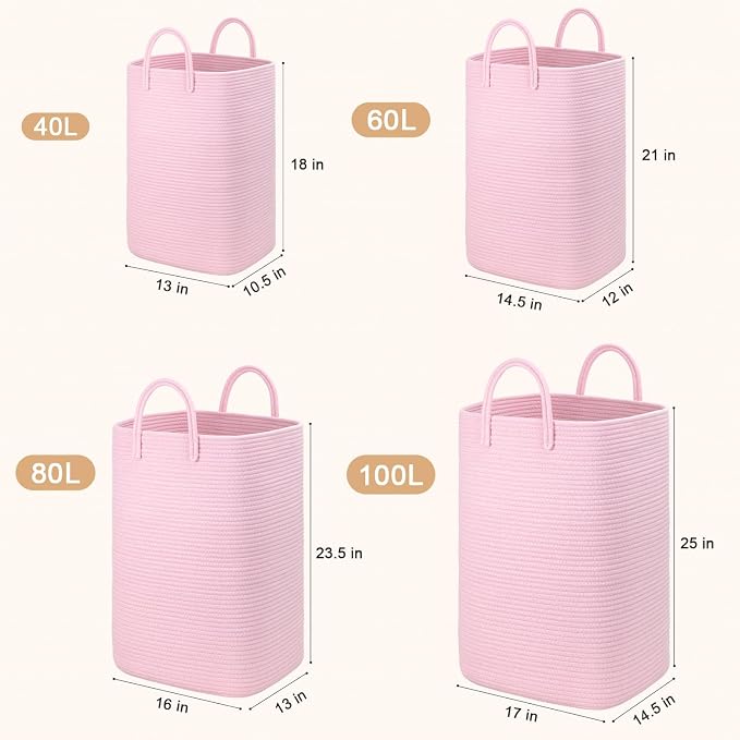 Laundry Basket, Woven Cotton Rope Laundry Hamper, 40L Versatile Storage - Image 3