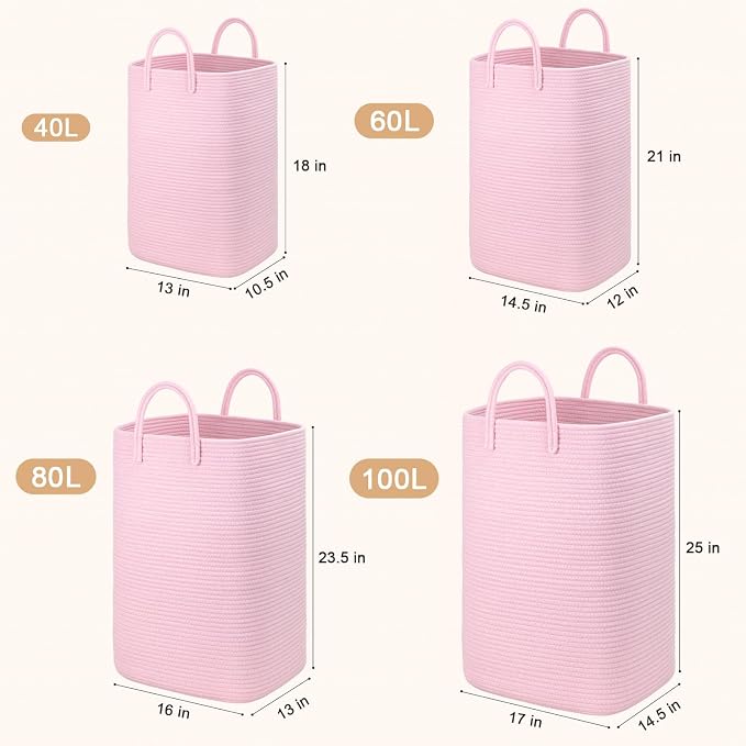 Laundry Basket, Woven Cotton Rope Laundry Hamper, 80L Versatile Storage - Image 3