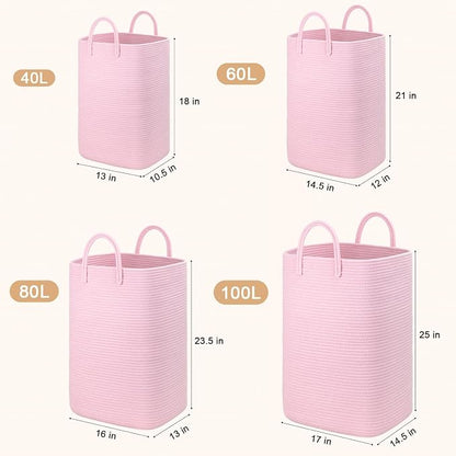 Laundry Basket, Woven Cotton Rope Laundry Hamper, 80L Versatile Storage - Image 3