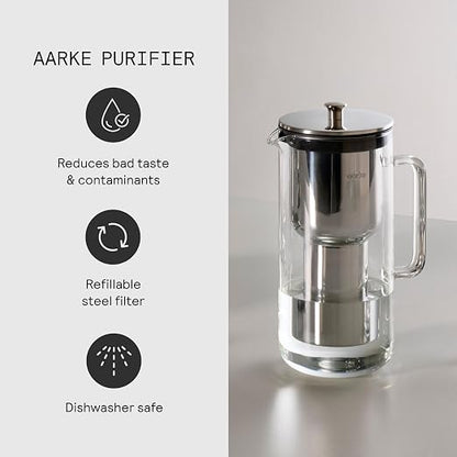 Aarke Purifier Regular Glass Pitcher Bundle w/Steel Filter, 4 Pure Refill - Image 5