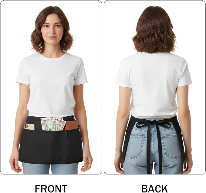 BOHARERS Cotton Server Aprons 3 Pack Waiter Waitress Apron Short Apron - Image 4