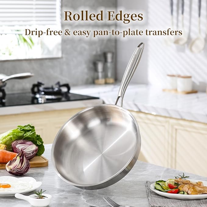 DELARLO Tri-Ply Stainless Steel Pan, 18/10 Frying Pan, Oven Safe Up to 600°F - Image 3