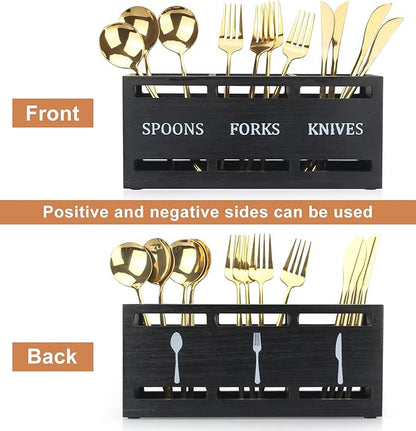 Ayiaren Wooden Silverware Caddy Flatware Cutlery Holder Wood Silverware - Image 4