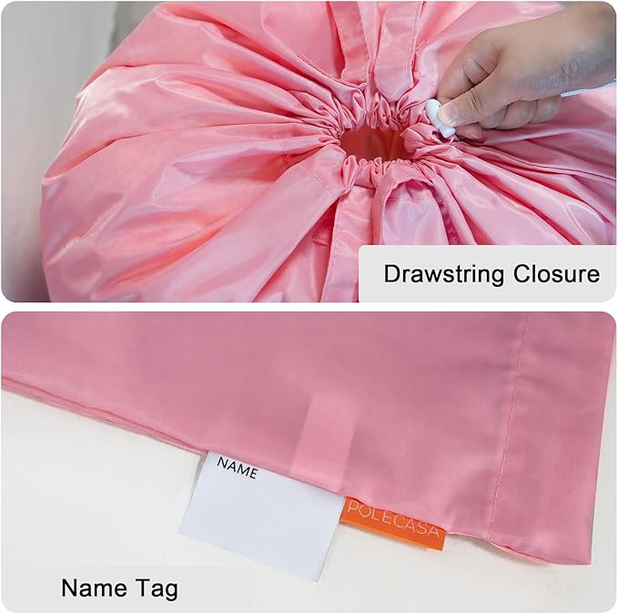 Polecasa Small Heavy Duty Laundry Bag with 130gsm Tear Resistant Fabric and Handles, Easy to Carry Durable Dirty Clothes Drawstring Bag, Perfect for College Dorm, Travel 21”x24”, Pink