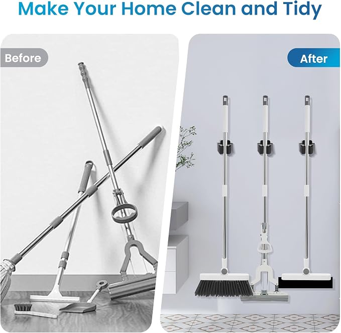 Broom Holder Wall Mount, Stainless Steel Heavy Duty Mop Holder Broom Mop Hanger - Image 4