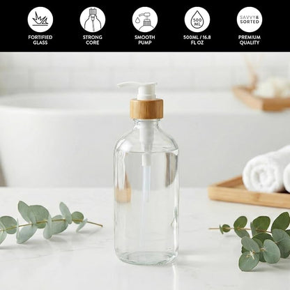 SAVVY & SORTED Glass Hand Soap Dispenser Bathroom, Dish Soap Dispenser - Image 3