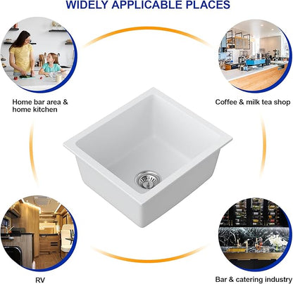 Dcolara 15 Inch White Undermount Wet Bar Sink Single Bowl Kitchen Sink Modern prep sink Granite Composite,DC-GUW001